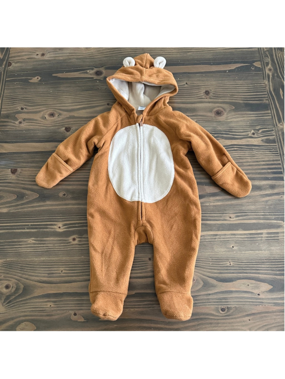 Old Navy Bear Footie 3 6M Brown Fleece Baby Bunting Hooded